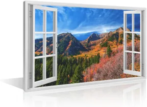 1 Pieces Wall Art Window Mount Timpanogos Alpine Loop Area of Fork Canyon in Utah County US Wall Decorations Canvas Prints Pictures Modern Living Room Bedroom Office Home Decor Artwork 16"Wx24"H