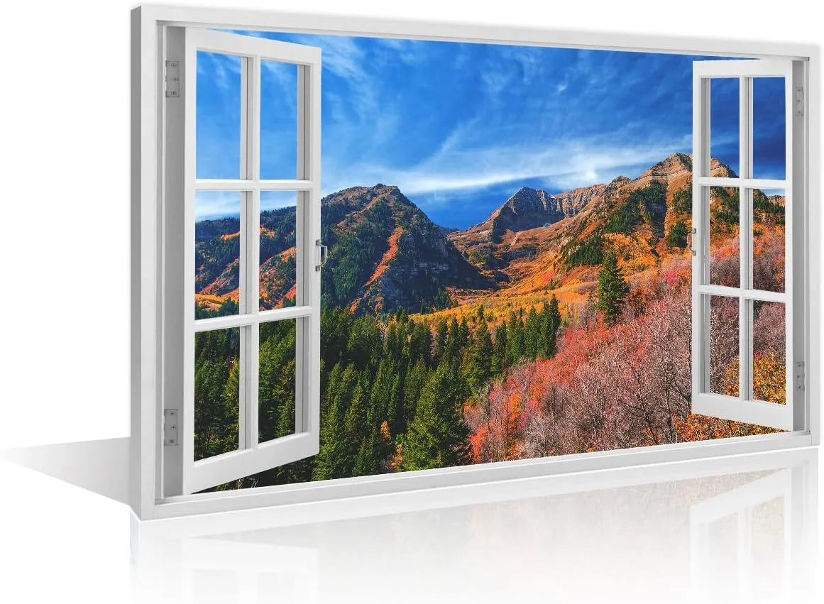1 Pieces Wall Art Window Mount Timpanogos Alpine Loop Area of Fork Canyon in Utah County US Wall Decorations Canvas Prints Pictures Modern Living Room Bedroom Office Home Decor Artwork 16"Wx24"H