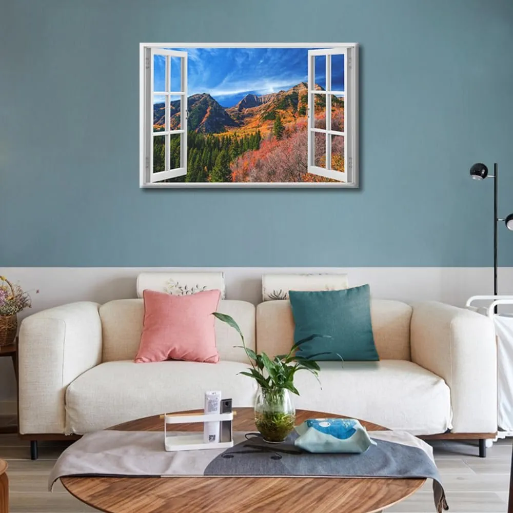 1 Pieces Wall Art Window Mount Timpanogos Alpine Loop Area of Fork Canyon in Utah County US Wall Decorations Canvas Prints Pictures Modern Living Room Bedroom Office Home Decor Artwork 16"Wx24"H