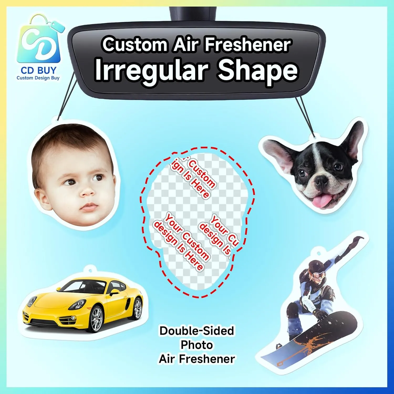 10-1000 Pcs Custom Air Fresheners with Picture - Personalized Photo or Logo Air Freshener, Customized Gifts for Branding Business Events Promotions (A2-Irregular Shape)