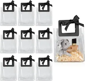 10 Pack Clear Gift Bags with Handle Plastic Gift Bags Reusable Transparent Gift Wrap Tote Bag with Ribbon Party Favor Bag for Wedding Birthday Christmas Baby Shower Bridal Party