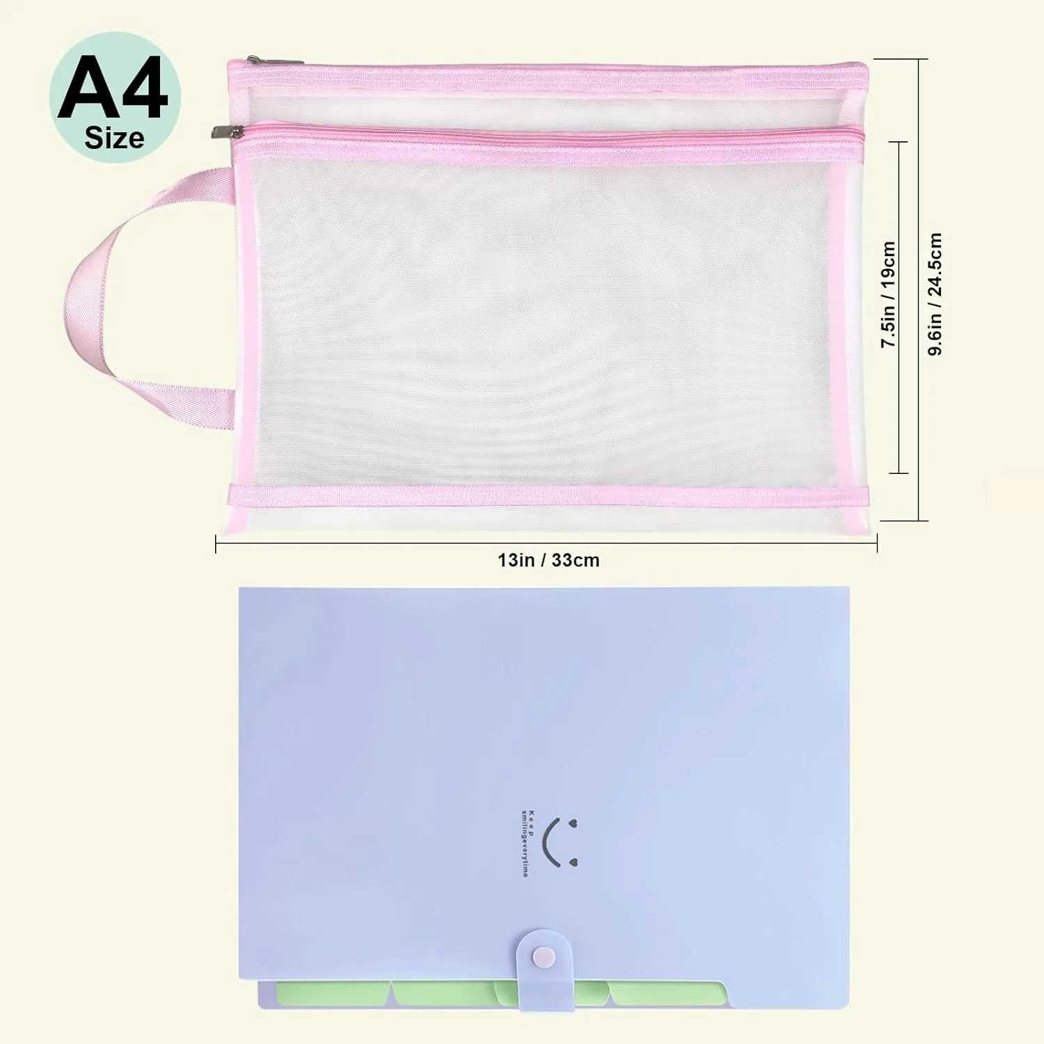 10 Pack Two Layers Mesh Zipper Pouch Bags, Puzzle and Toy Organizer Storage Bag with Breathable Nylon Mesh, A4 Clear Zipper Pouch with Handle for Playroom School Office Organization