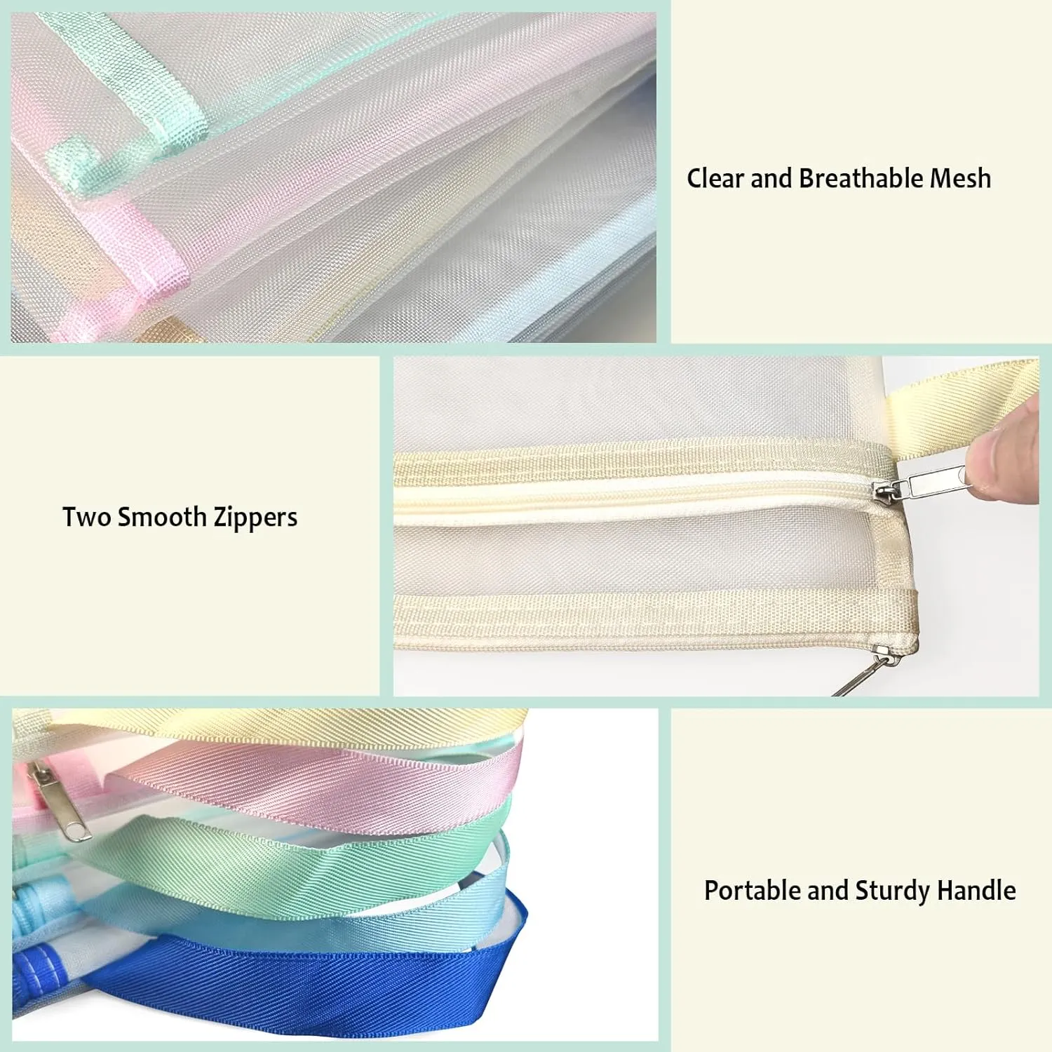 10 Pack Two Layers Mesh Zipper Pouch Bags, Puzzle and Toy Organizer Storage Bag with Breathable Nylon Mesh, A4 Clear Zipper Pouch with Handle for Playroom School Office Organization