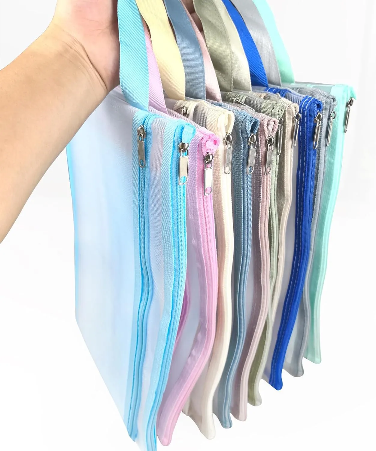 10 Pack Two Layers Mesh Zipper Pouch Bags, Puzzle and Toy Organizer Storage Bag with Breathable Nylon Mesh, A4 Clear Zipper Pouch with Handle for Playroom School Office Organization