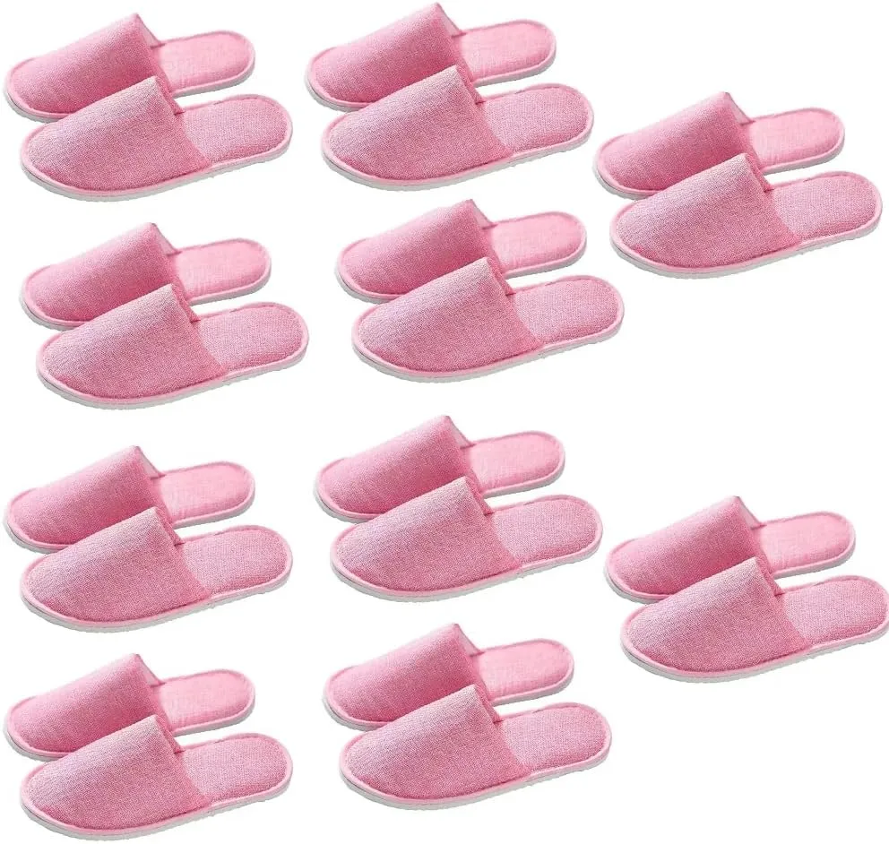 10 Pairs Cotton Linen Pink Slippers Disposable Girls Party Slippers for Spa Wedding Birthday Party Hotel Travel