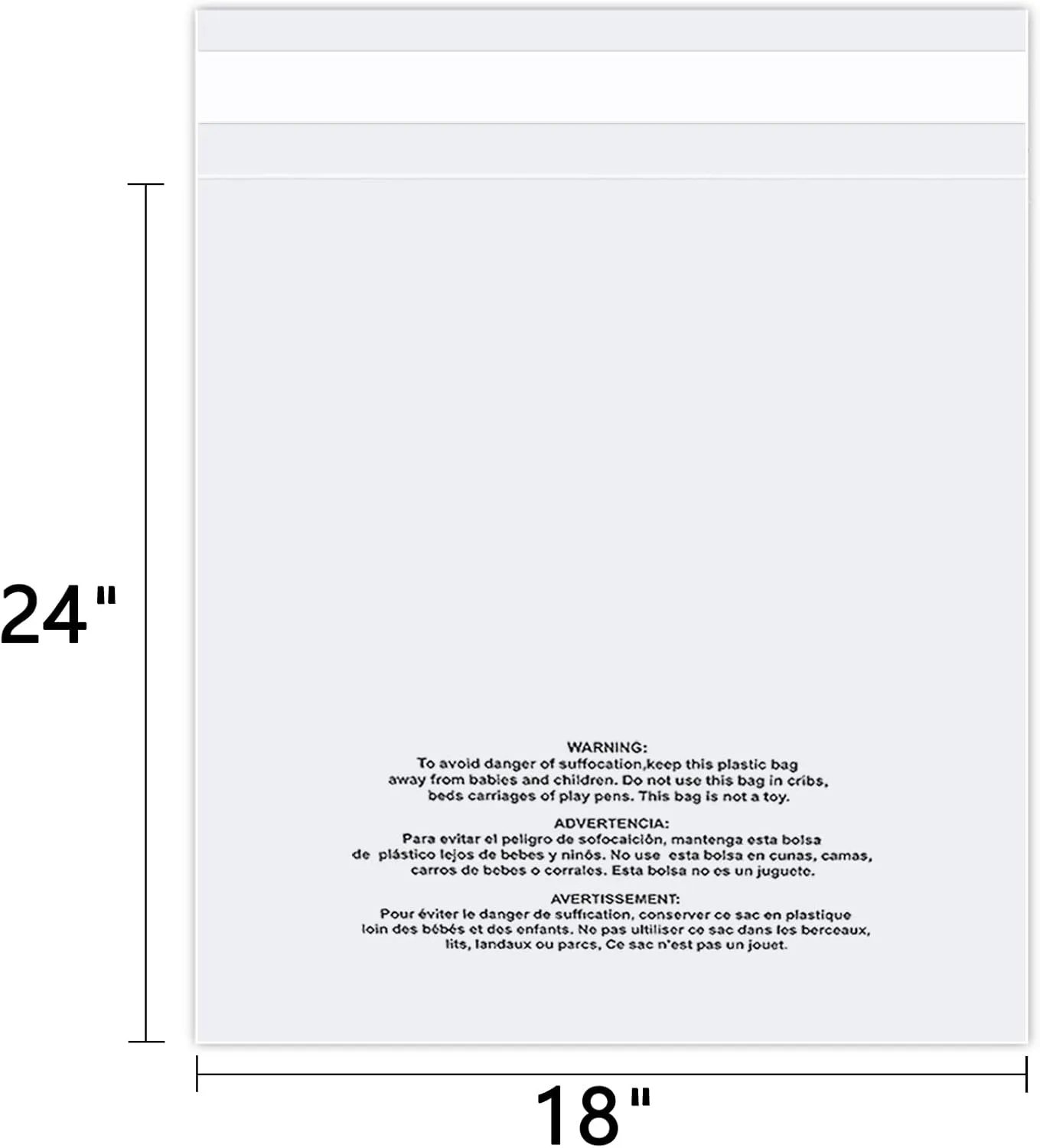 10 Pcs - 18" x 24" Suffocation Warning Self Seal Clear Plastic Poly Bags 1.6 Mil-Removable Adhesive