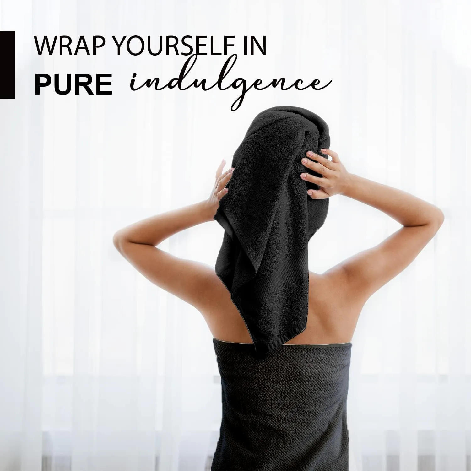 100% Cotton Bath Towels, 24x48 Pack of 6 Towels, Quick Dry, Highly Absorbent, Soft Feel Towel, Gym, Spa, Bathroom, Shower, Pool, Luxury Soft Towels (Black, 24x48-6 Pack)