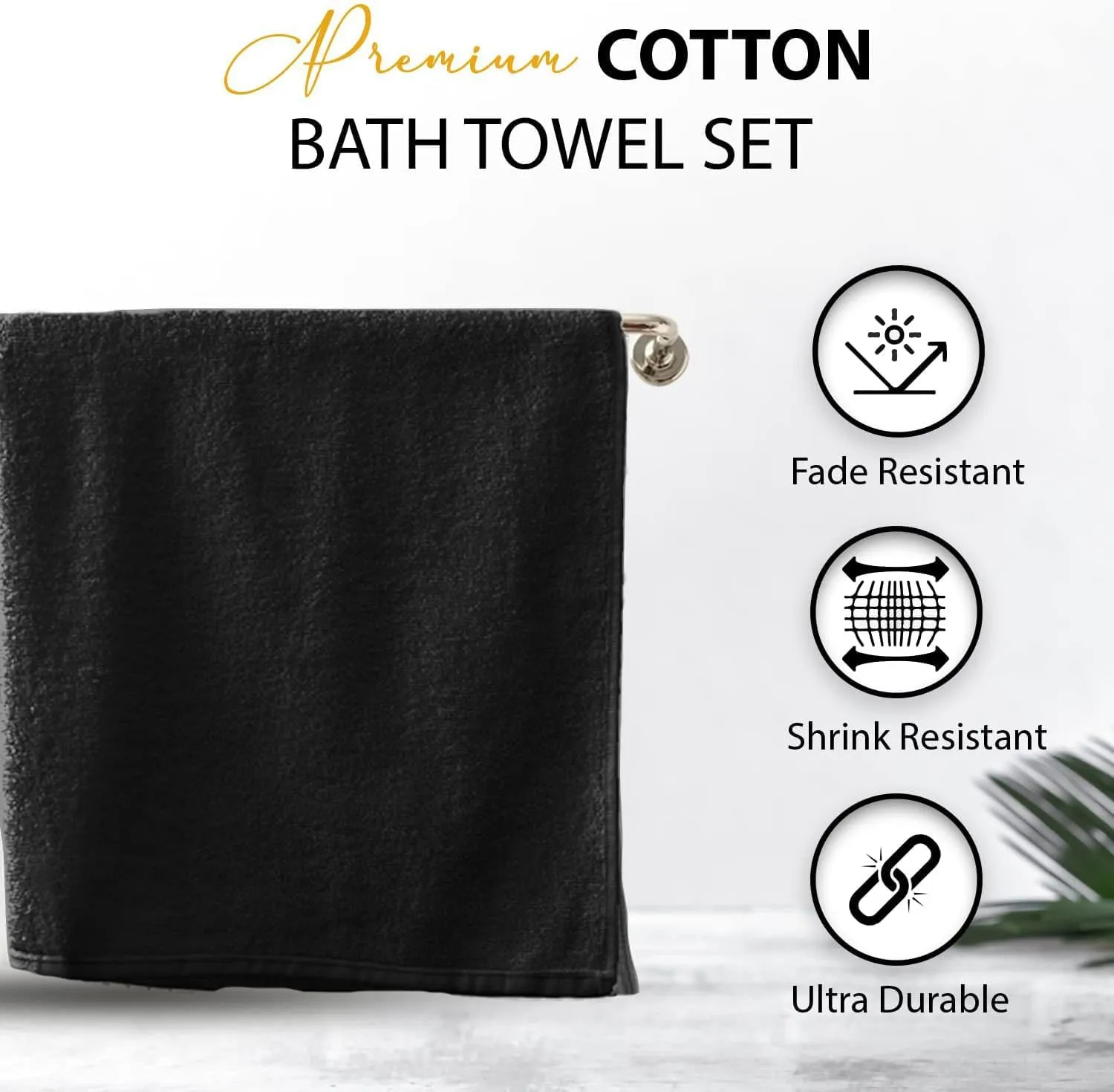 100% Cotton Bath Towels, 24x48 Pack of 6 Towels, Quick Dry, Highly Absorbent, Soft Feel Towel, Gym, Spa, Bathroom, Shower, Pool, Luxury Soft Towels (Black, 24x48-6 Pack)