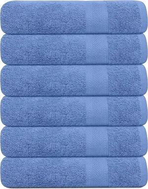 100% Cotton Bath Towels, 24x48 Pack of 6 Towels, Quick Dry, Highly Absorbent, Soft Feel Towel, Gym, Spa, Bathroom, Shower, Pool, Luxury Soft Towels (Blue, 24x48-6 Pack)