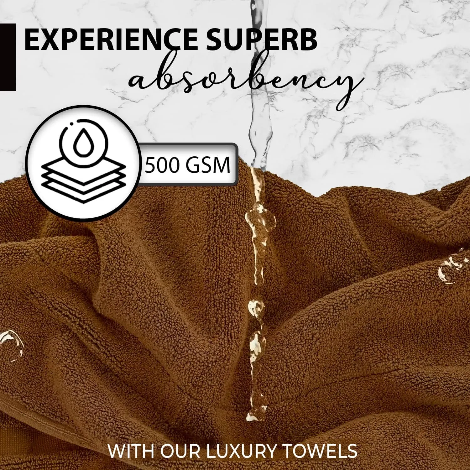100% Cotton Bath Towels, 24x48 Pack of 6 Towels, Quick Dry, Highly Absorbent, Soft Feel Towel, Gym, Spa, Bathroom, Shower, Pool, Luxury Soft Towels (Brown, 24x48-6 Pack)