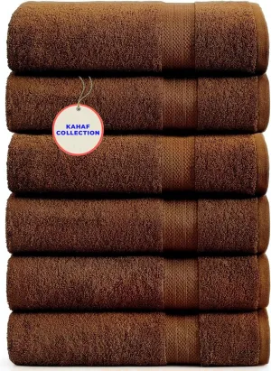 100% Cotton Bath Towels, 24x48 Pack of 6 Towels, Quick Dry, Highly Absorbent, Soft Feel Towel, Gym, Spa, Bathroom, Shower, Pool, Luxury Soft Towels (Brown, 24x48-6 Pack)