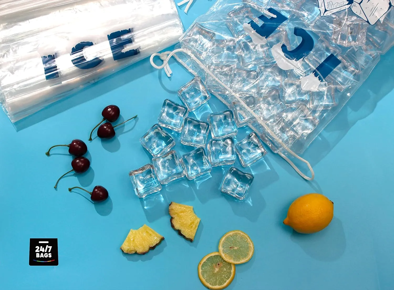 100 Ice Bags, 20 LB Hold Capacity (14"x26"), Clear With Drawstrings, BPA-Free, Puncture Resistant, Heavy Duty