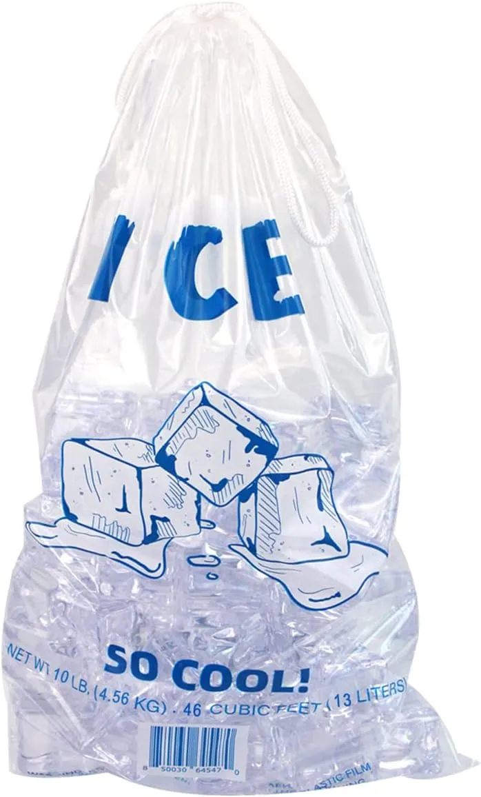 100 Ice Bags, 20 LB Hold Capacity (14"x26"), Clear With Drawstrings, BPA-Free, Puncture Resistant, Heavy Duty
