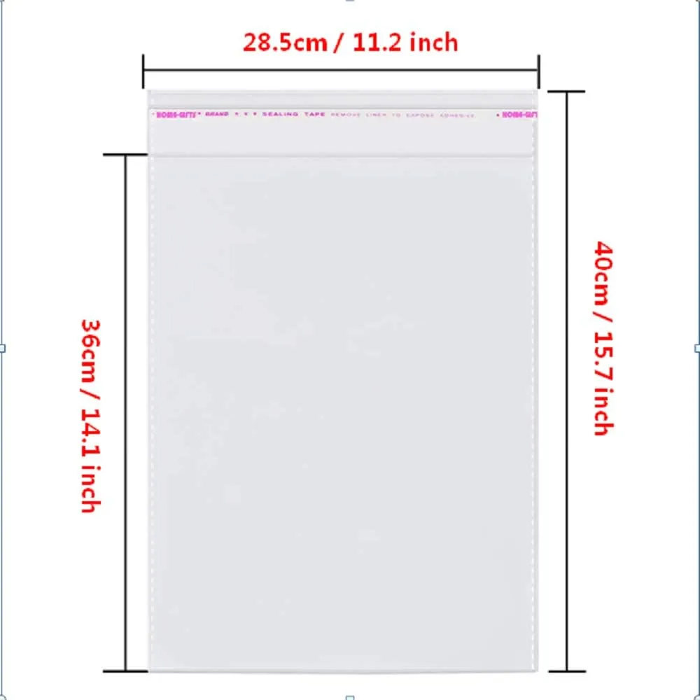 100 Pcs 11" x 14" Self Seal Clear Cellophane Bags Resealable Plastic Apparel Bag Perfect for Packaging Clothing, T-Shirt, Brochure, Prints, Handicraft Gift Bags