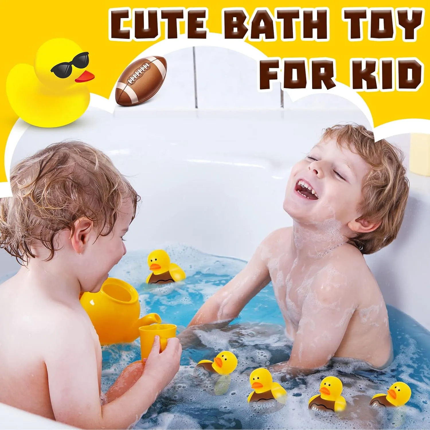 100 Pcs Football Rubber Ducks Floating Bath Toy Football Shower Toy Sports Themed Mini Ducks for Bathtub Party Birthday Decoration