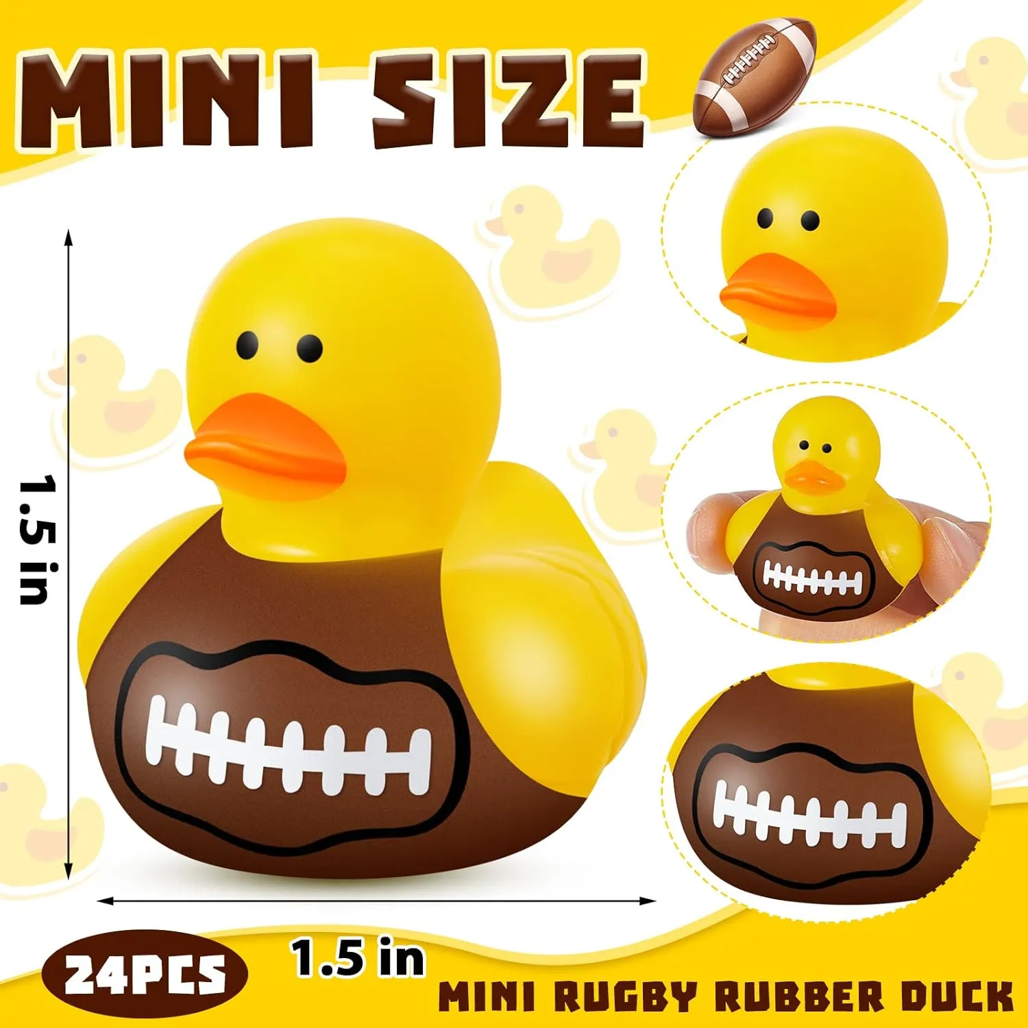 100 Pcs Football Rubber Ducks Floating Bath Toy Football Shower Toy Sports Themed Mini Ducks for Bathtub Party Birthday Decoration