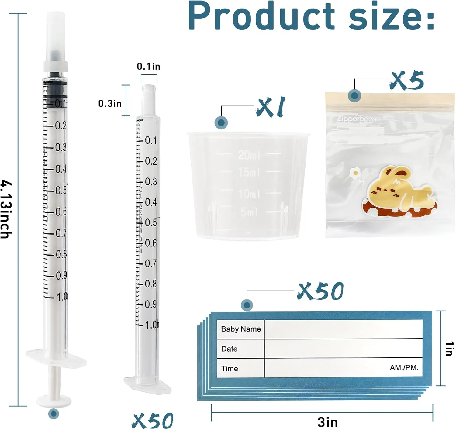 100 Sets 1mL Colostrum Collector Syringes, Colostrum Collection Kit 100 1mL Syringes with Cap, 1 Measuring Cup, 10 Storage Bags, 100 Labels