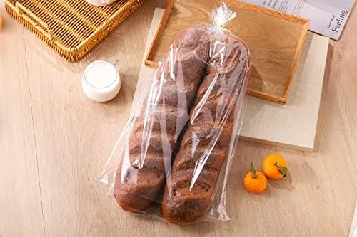 11 x 18 Inch French Bread Bags, 100 Clear Plastic Baugette Long Bags With Free Twist Ties - Mirco Perforated, Thickened, Freezer Safe, Disposable