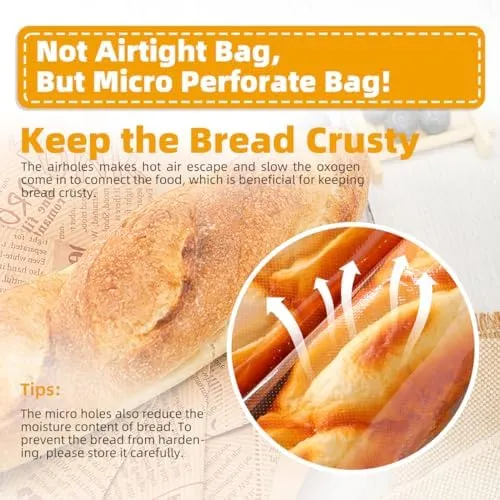 11 x 18 Inch French Bread Bags, 100 Clear Plastic Baugette Long Bags With Free Twist Ties - Mirco Perforated, Thickened, Freezer Safe, Disposable