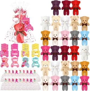 112 Pcs Valentines Day Plush Mini Stuffed Bears with Gift Cards Set for Boys Girls Soft Tiny Bear Doll Toys Keychain Gift Bag for Kids Valentines Birthday Classroom Exchange Party Favor
