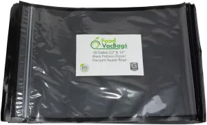 11" X 16" Zipper Gallon Bags, Black Back & Clear Front, 50 Count, Resealable, Precut