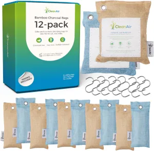 12 Pack Bamboo Charcoal Air Purifying Bag, Activated Charcoal Odor Absorber Bags, Moisture Absorbers for Home Fridge Closet, Pet Safe Odor Eliminator, Natural Car Air Freshener, Shoe Deodorizer