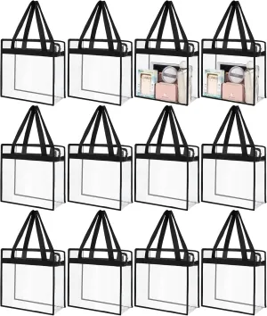 12 Packs Clear Tote Bag Stadium Approved - 12x6x12 Large Transparent PVC Stadium Security Bag with Zipper Closure for Work, Gym Concert Sports