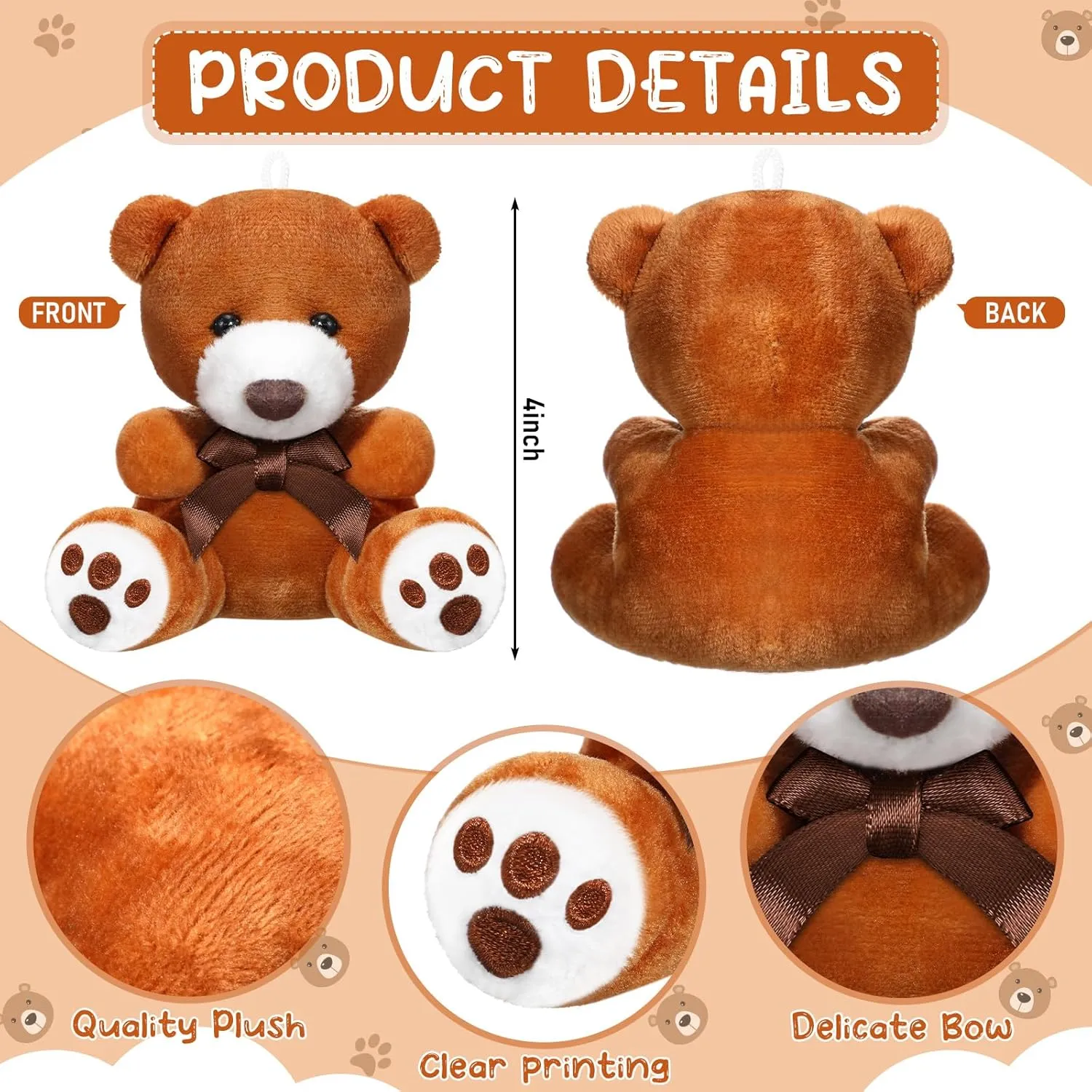 12 Pcs Mini Bears 4 Inch Small Bear Bulk for Baby Shower Tiny Plush Stuffed Animal Toys for Birthday Gender Reveal