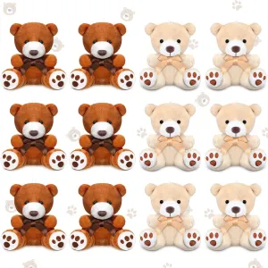 12 Pcs Mini Bears 4 Inch Small Bear Bulk for Baby Shower Tiny Plush Stuffed Animal Toys for Birthday Gender Reveal