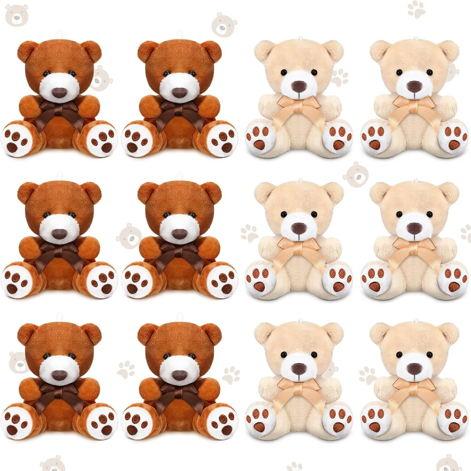 12 Pcs Mini Bears 4 Inch Small Bear Bulk for Baby Shower Tiny Plush Stuffed Animal Toys for Birthday Gender Reveal