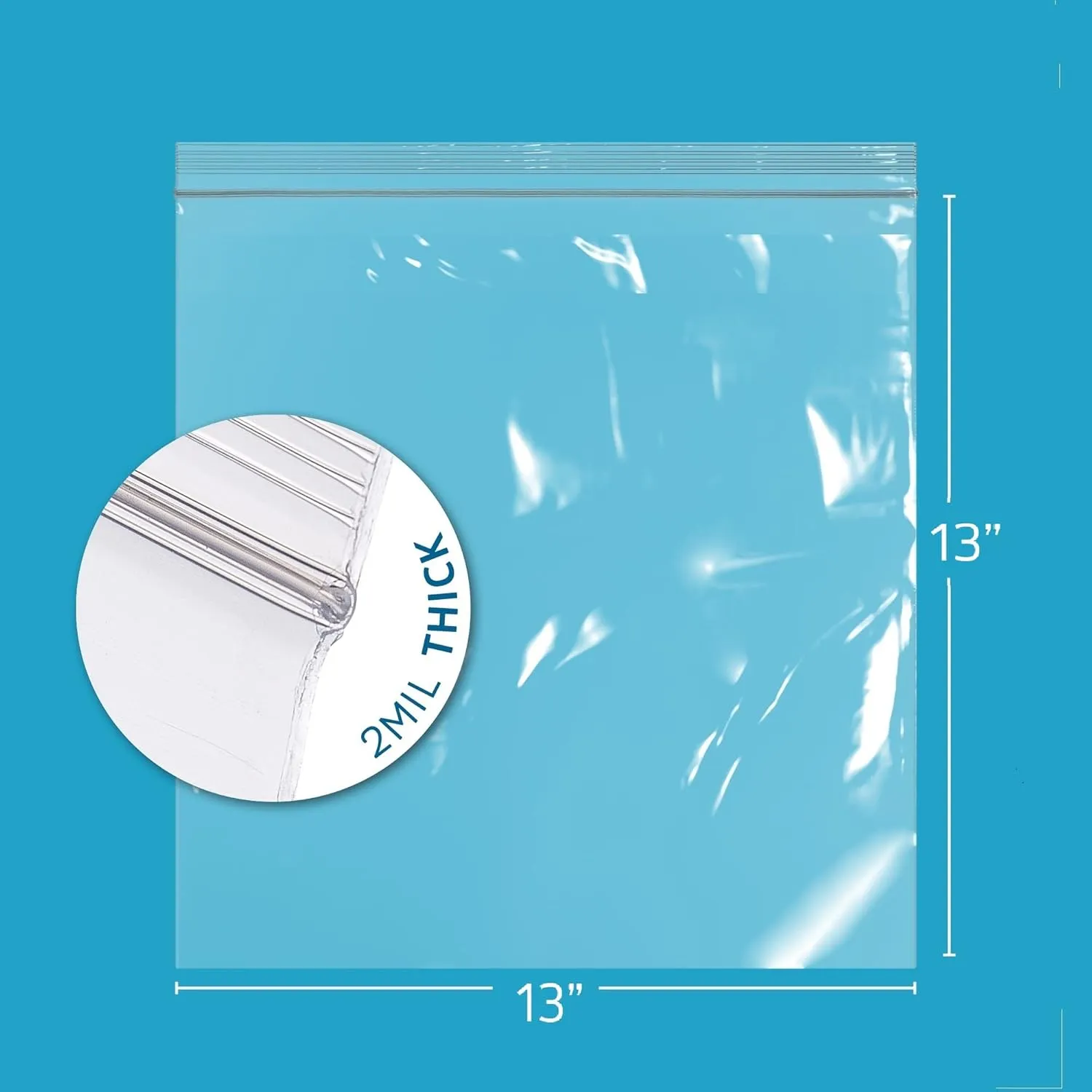 13" X 13" Clear Plastic Reclosable Zip bags, 500 Count, Large Bulk 2 Mil Thick Strong & Durable Poly Baggies with Resealable Zip Top Lock for Scrapbook, Travel, Storage, Packaging & Shipping-GPI