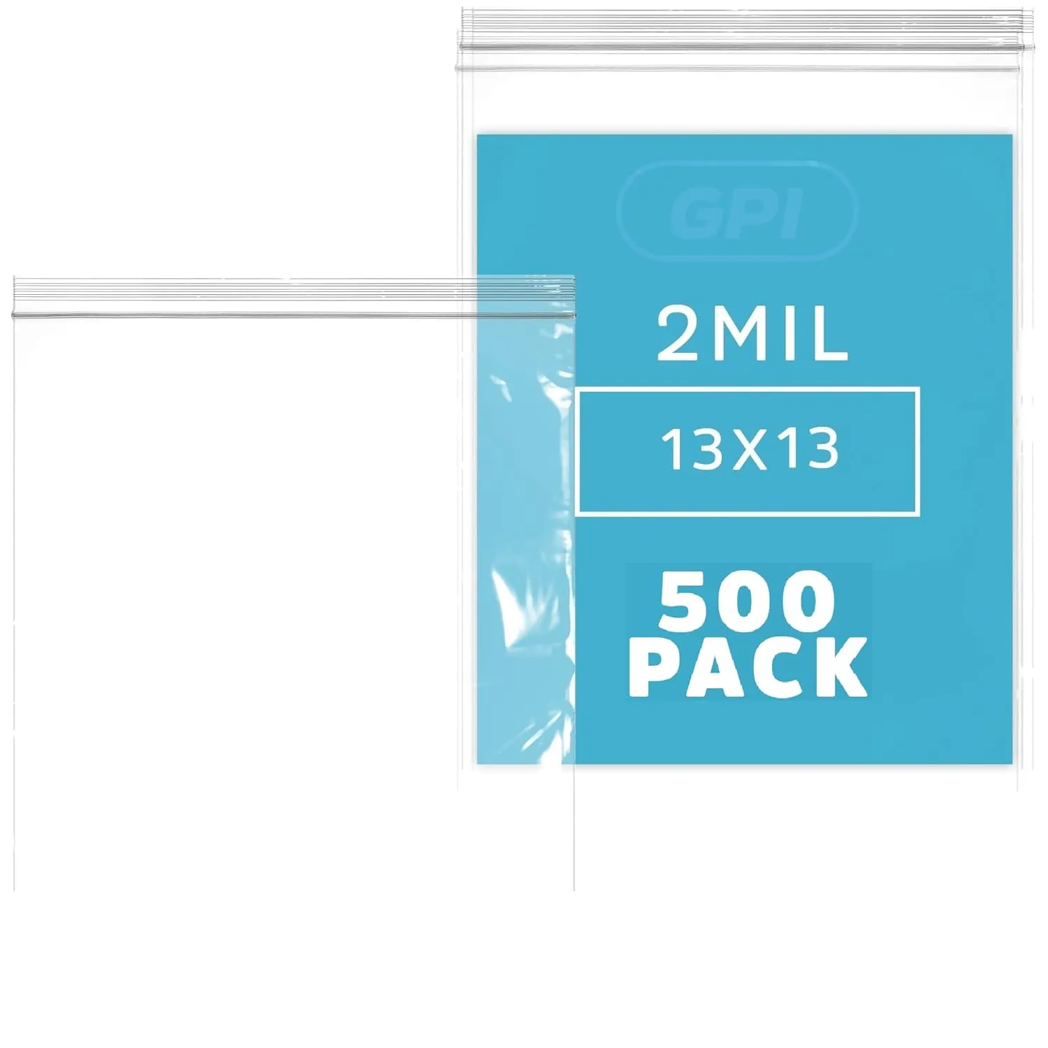 13" X 13" Clear Plastic Reclosable Zip bags, 500 Count, Large Bulk 2 Mil Thick Strong & Durable Poly Baggies with Resealable Zip Top Lock for Scrapbook, Travel, Storage, Packaging & Shipping-GPI