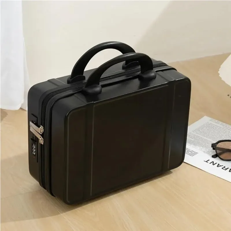 14 Inch Mini Travel Suitcase Cosmetic Box Hand Luggage Organizer Case Small Boarding Case with Password Lock Strap on Luggage(Green)