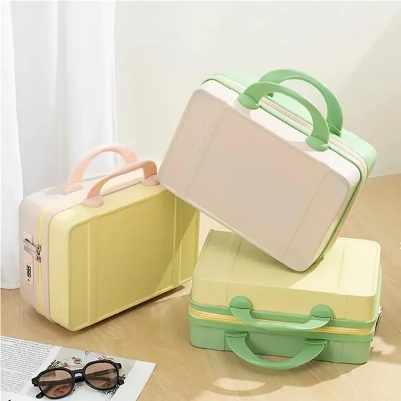 14 Inch Mini Travel Suitcase Cosmetic Box Hand Luggage Organizer Case Small Boarding Case with Password Lock Strap on Luggage(Green)