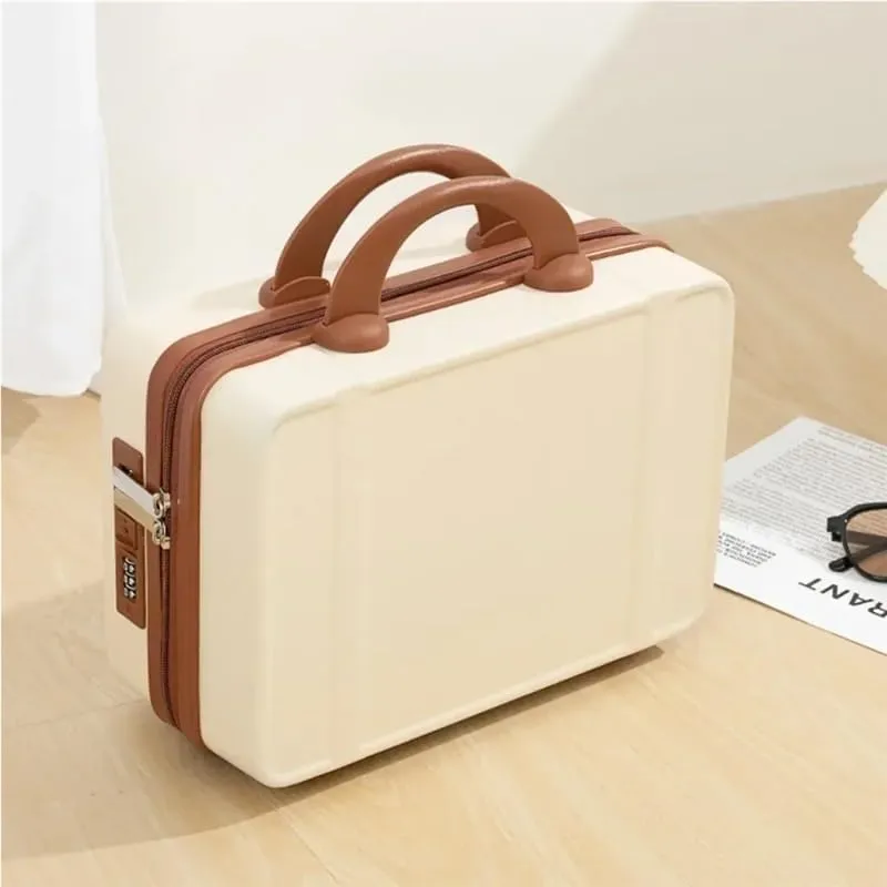 14 Inch Mini Travel Suitcase Cosmetic Box Hand Luggage Organizer Case Small Boarding Case with Password Lock Strap on Luggage(Green)