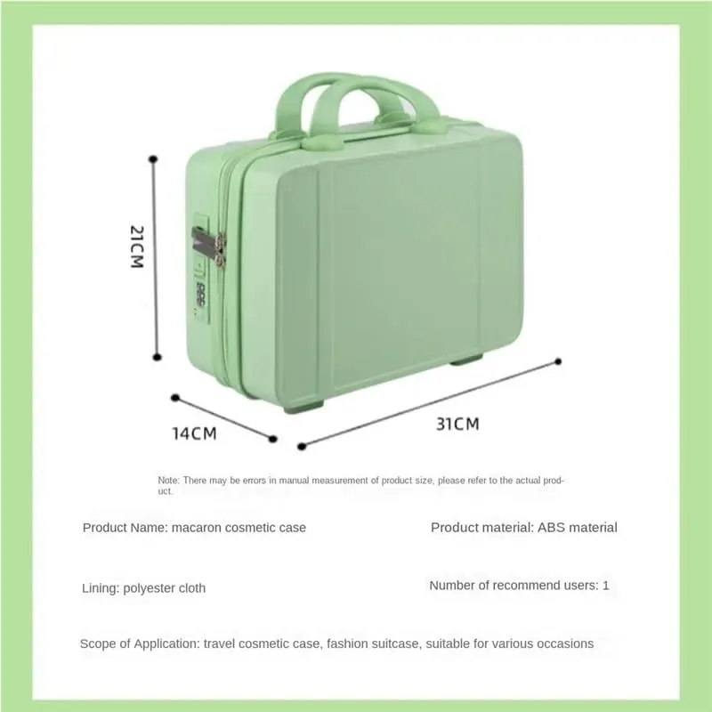 14 Inch Mini Travel Suitcase Cosmetic Box Hand Luggage Organizer Case Small Boarding Case with Password Lock Strap on Luggage(Green)
