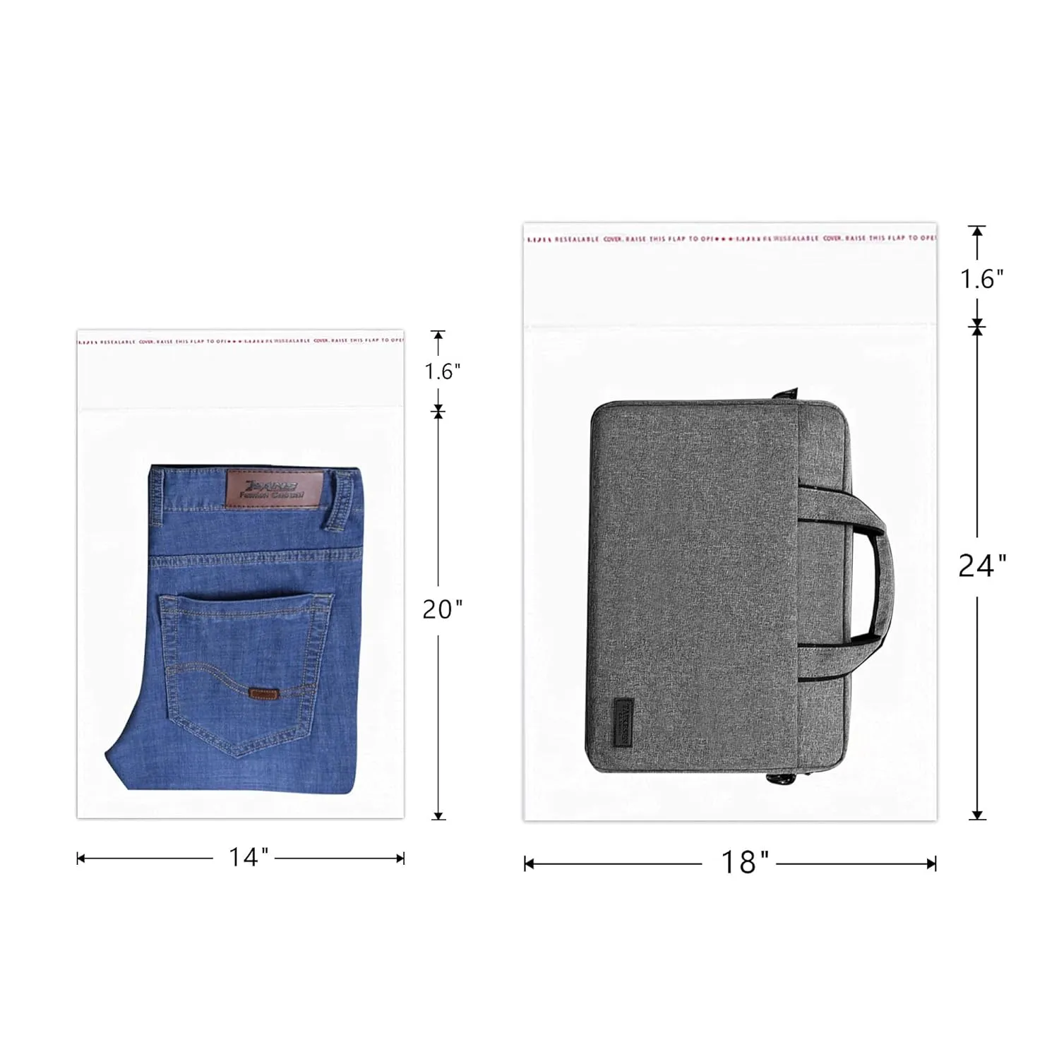 14" x 20" Clear Poly Bags 100pcs Plastic Cellophane Bags Self Adhesive Cello Bags 1 Mil for Clothing T-Shirt Gifts