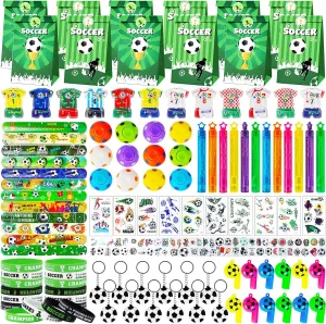 158Pcs Soccer Party Favors for Kids, Soccer Goodie Bag Stuffers Includ Rotatable Finger Stress Toys Whistles Bubble Wands Keychain Sticker for Birthday School Classroom Gifts Reward Prize