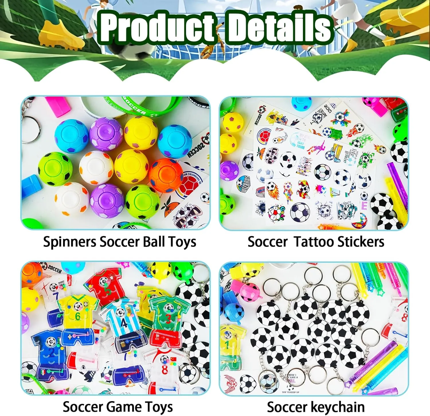 158Pcs Soccer Party Favors for Kids, Soccer Goodie Bag Stuffers Includ Rotatable Finger Stress Toys Whistles Bubble Wands Keychain Sticker for Birthday School Classroom Gifts Reward Prize