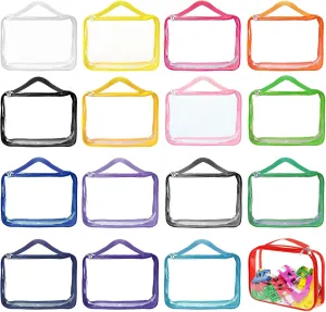 16 Packs Toy Storage Bags with Zipper PVC Waterproof Toy Bags Plastic Storage Organizer Clear Organizing for Board Games Building Blocks Puzzles Kids Books Classroom(Multicolor)