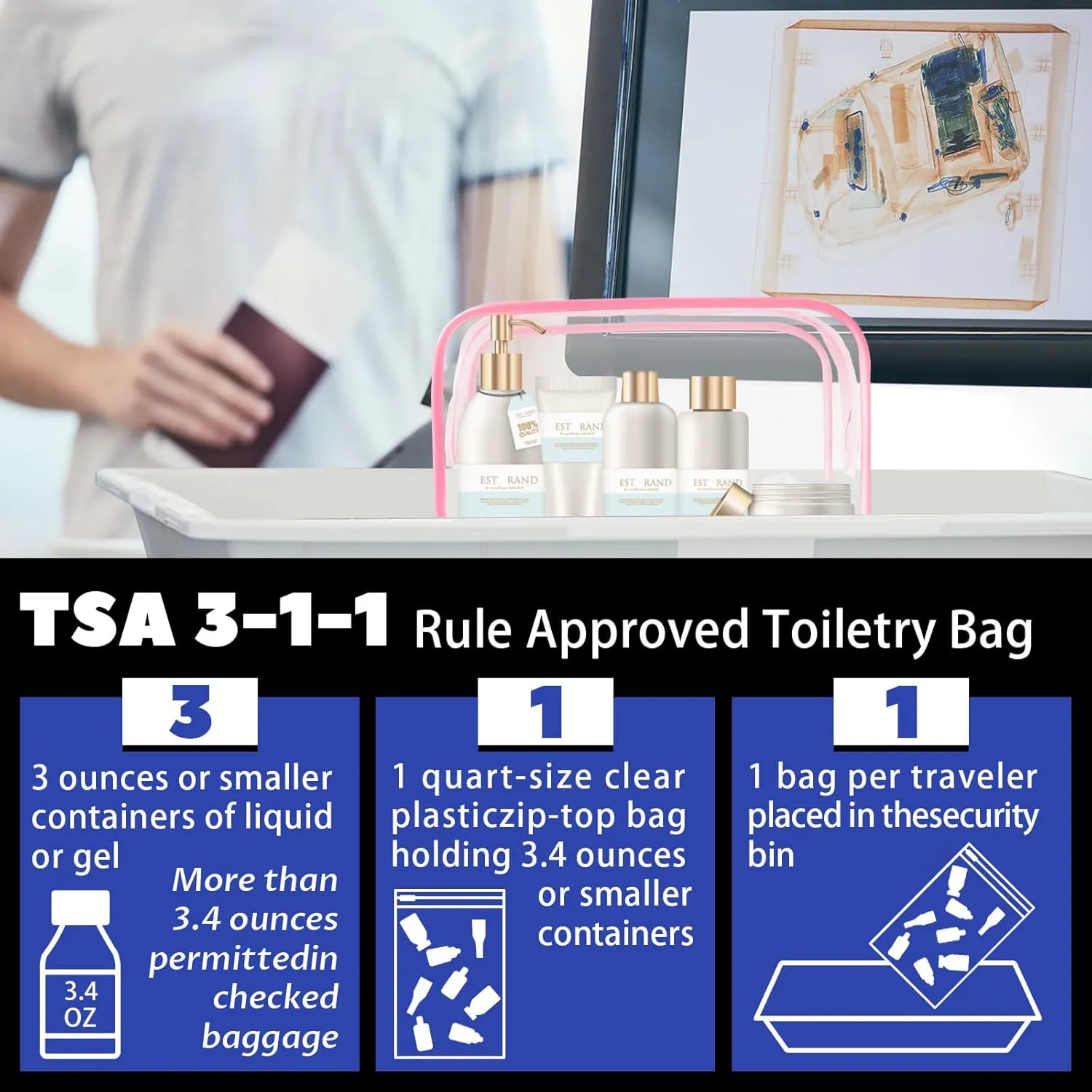 16-Piece Makeup Bags, Waterproof Toiletry Bag Carry Pouch Portable Cosmetic Bag PVCTravel Clear Pouches Carry-on Travel Essentials Transparent Storage Organizer Bag (Rose Pink-M)