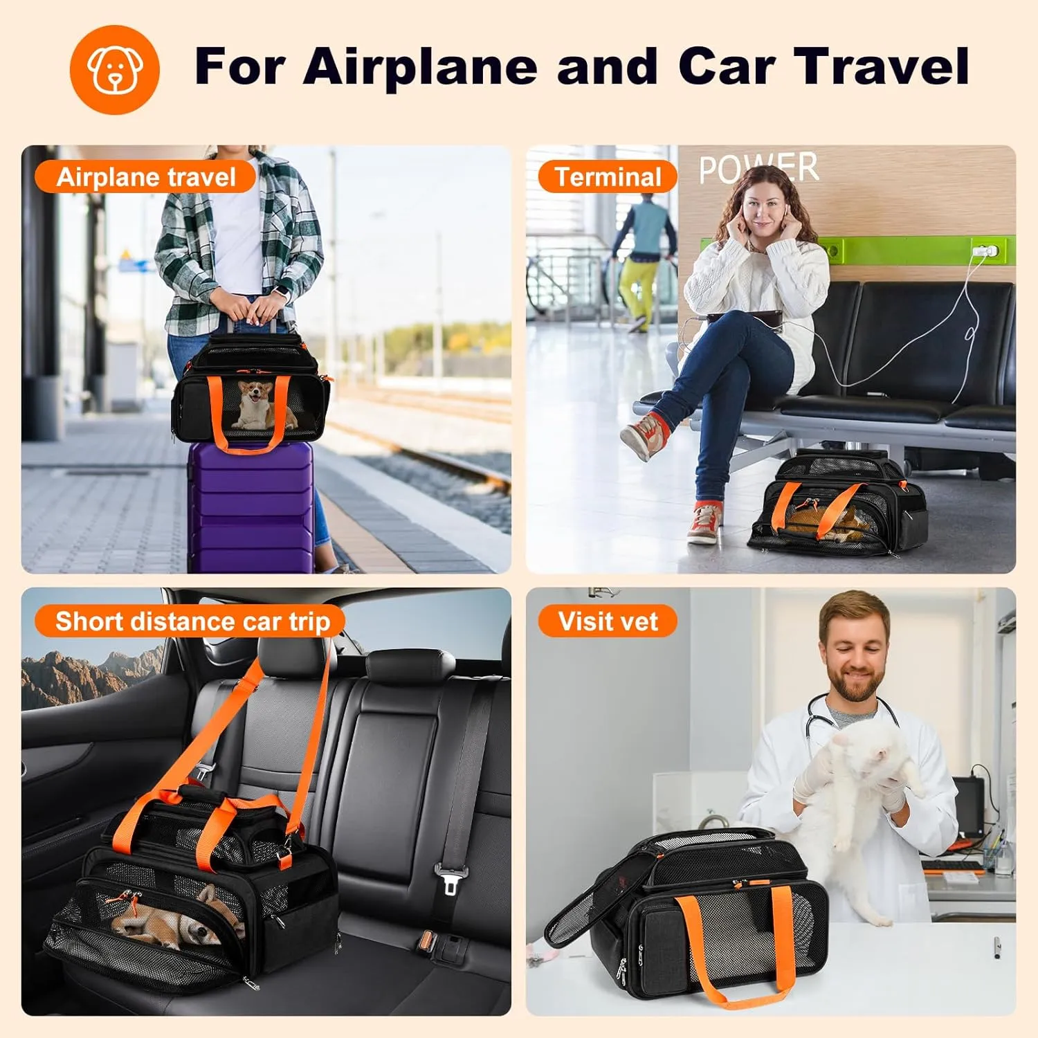 17x12x8.3 TSA Approved Expandable pet Carrier for Extra-Small Dog Under 6 lbs,Small-Medium cat Under 8 lbs,for jetblue and Other Airlines only Have 8.5'' Height Space underseat