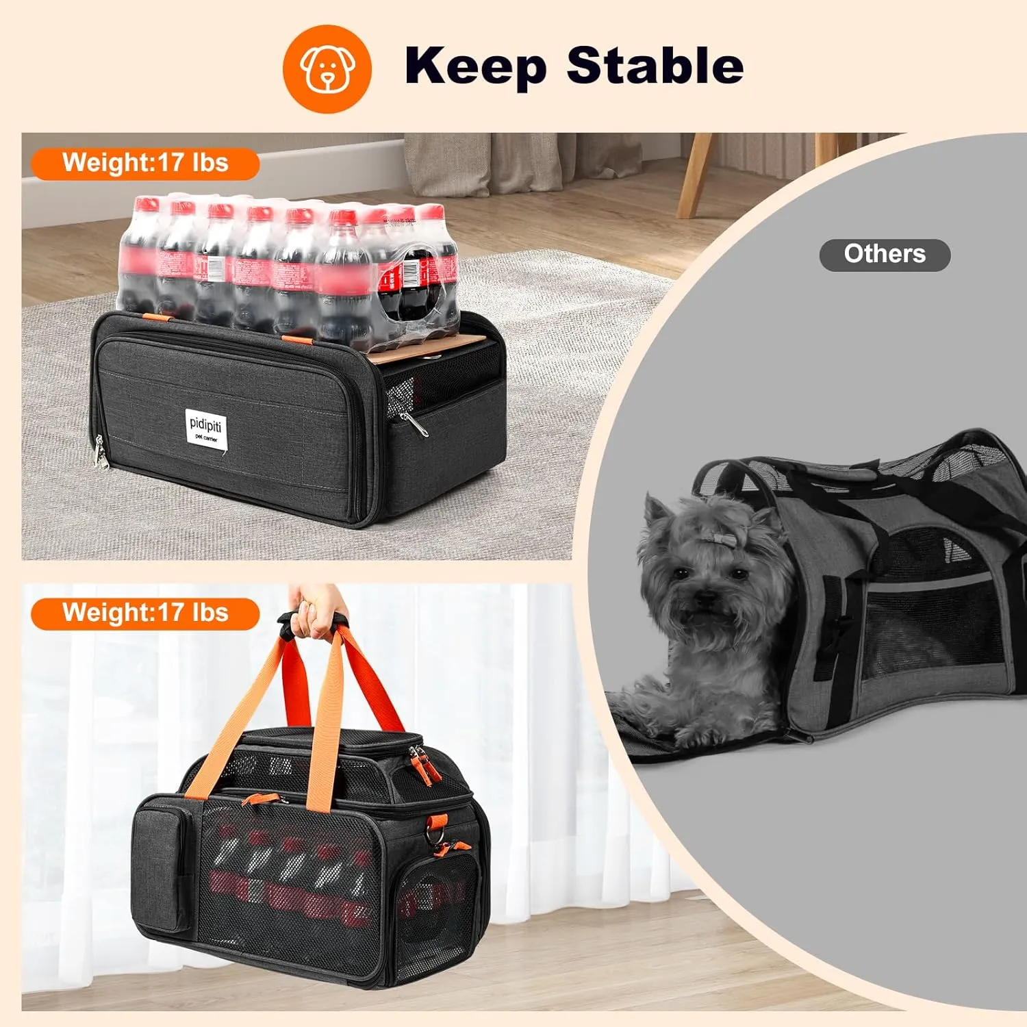 17x12x8.3 TSA Approved Expandable pet Carrier for Extra-Small Dog Under 6 lbs,Small-Medium cat Under 8 lbs,for jetblue and Other Airlines only Have 8.5'' Height Space underseat