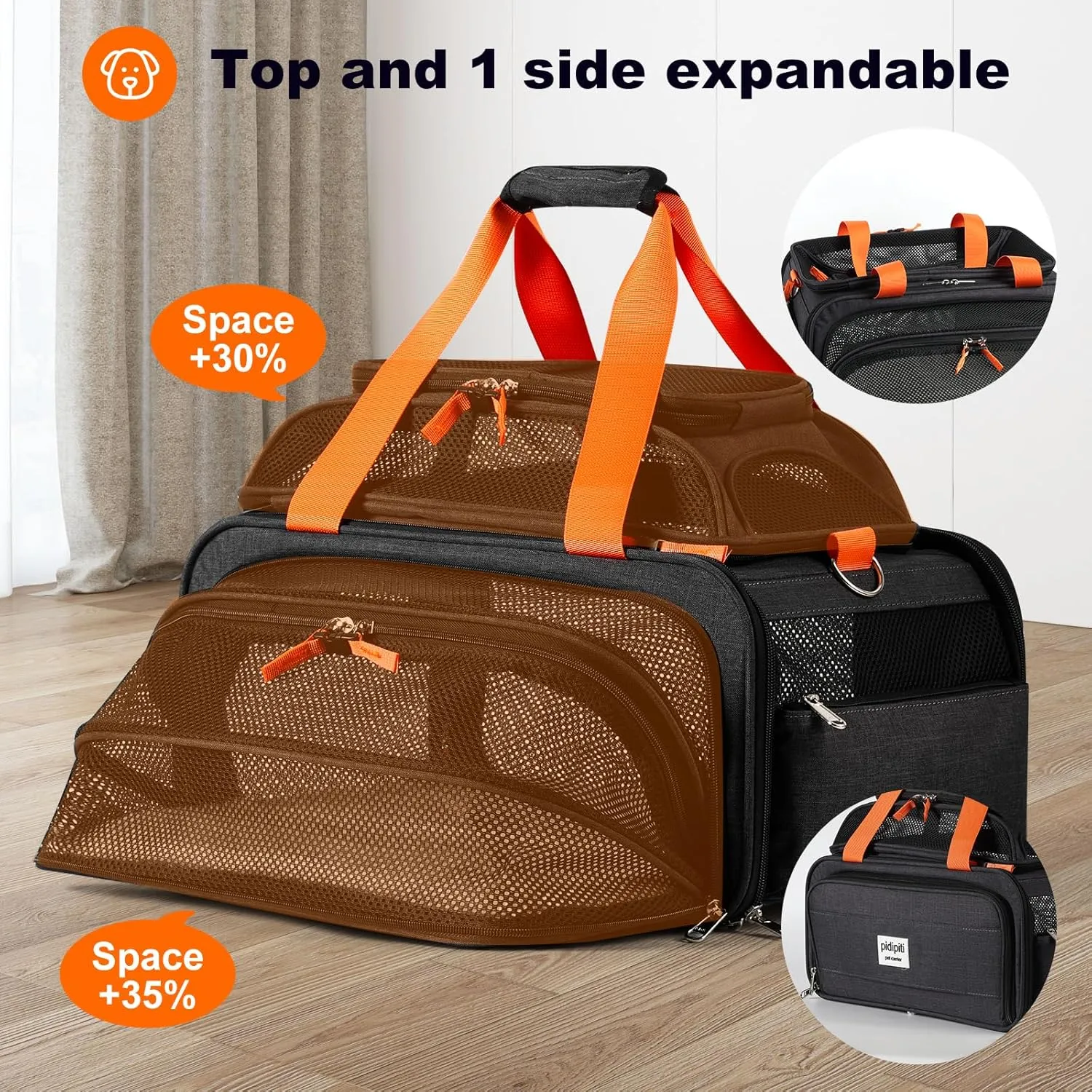 17x12x8.3 TSA Approved Expandable pet Carrier for Extra-Small Dog Under 6 lbs,Small-Medium cat Under 8 lbs,for jetblue and Other Airlines only Have 8.5'' Height Space underseat