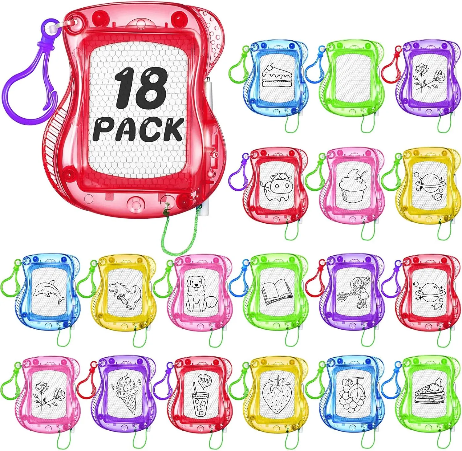 18 Pcs Mini Magnetic Drawing Board for Kids, Backpack Keychain Clip Drawing Boards, Sketch Erasable Doodle Birthday Party Favors Small Writing Mini Magnet Board for Classroom Rewards (Multi Colors)