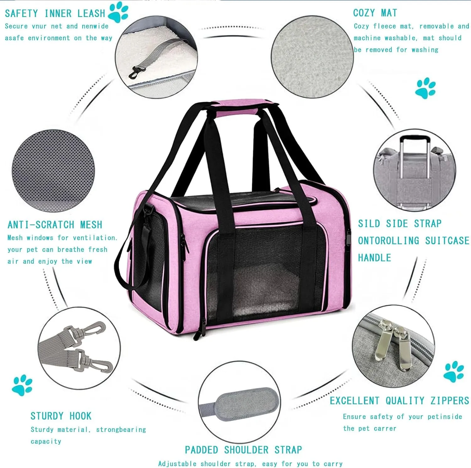 19×13×13 Inches Cat, Dog Carrier for Small Medium Puppies up to 25 Lbs,Soft-Sided Travel & Airline Approved Pet Carrier,Breathable & Foldable Design for Daily Use & Pet Care with Foldable Bowl