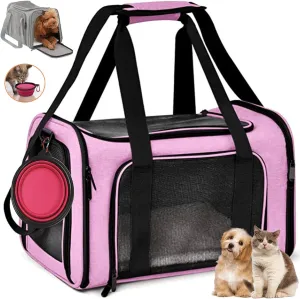 19×13×13 Inches Cat, Dog Carrier for Small Medium Puppies up to 25 Lbs,Soft-Sided Travel & Airline Approved Pet Carrier,Breathable & Foldable Design for Daily Use & Pet Care with Foldable Bowl
