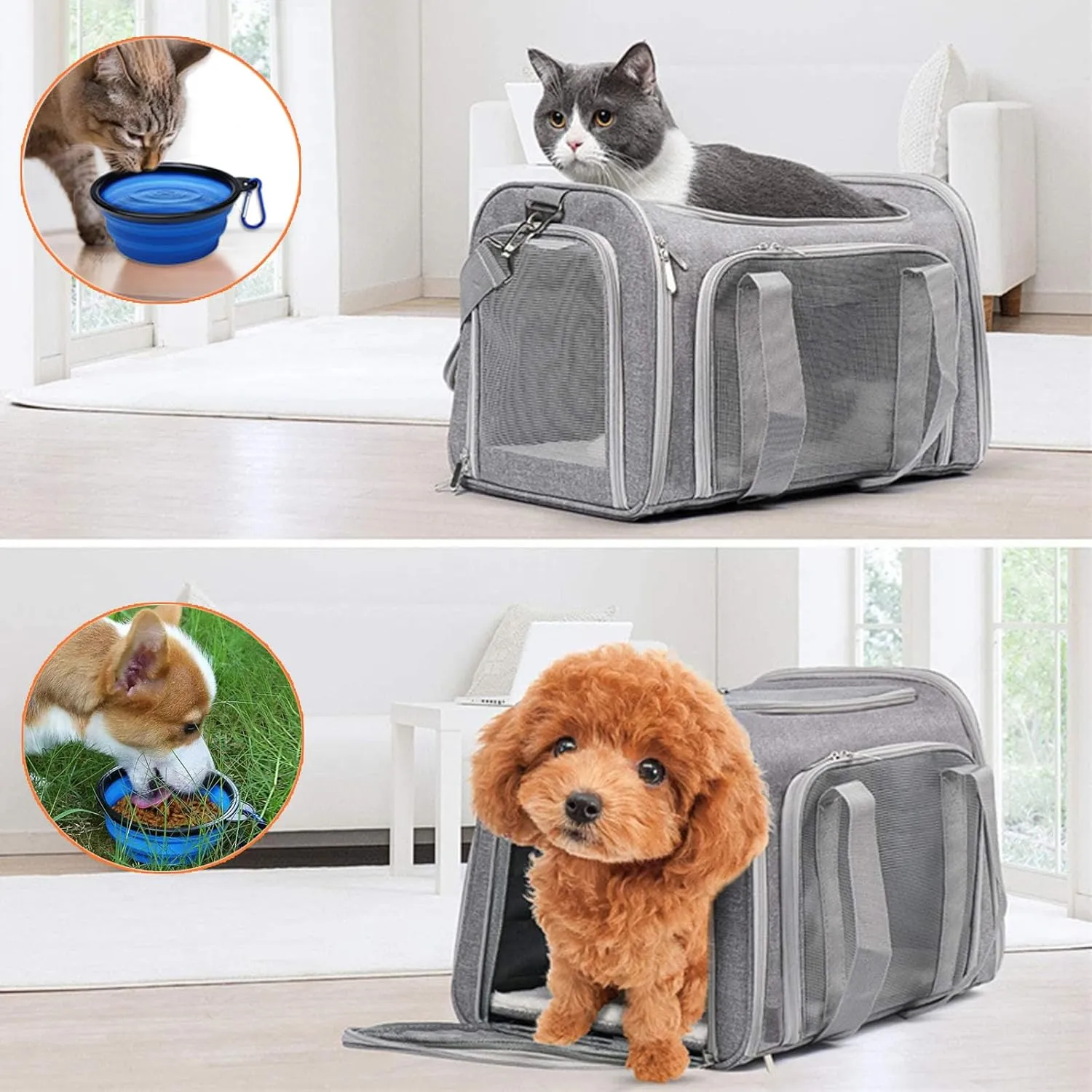 19×13×13 Inches Cat, Dog Carrier for Small Medium Puppies up to 25 Lbs,Soft-Sided Travel & Airline Approved Pet Carrier,Breathable & Foldable Design for Daily Use & Pet Care with Foldable Bowl