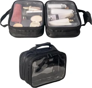 2 in 1 Double Compartments Travel Toiletry Pouch Clear Cosmetic Bag Makeup Kit Organizer Bag with Handle