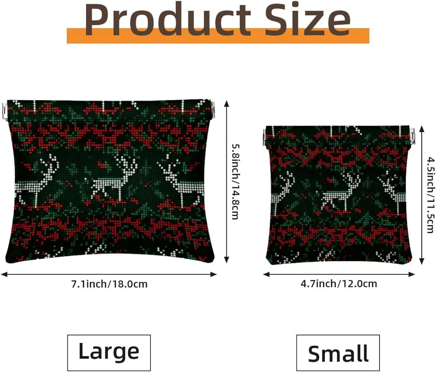 2 Pack Faux Leather Makeup Bag for Purse, Portable Travel Small Makeup Pocket, Waterproof Mini Bag Purse, Mini Travel Storage for Cosmetics, Christmas Green Retro Elk